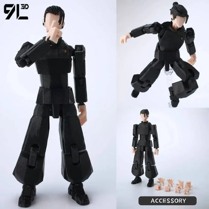 Black articulated jujutsu kaisen sukuna action figure with modular segmented limbs and stylized suit design 3d printed