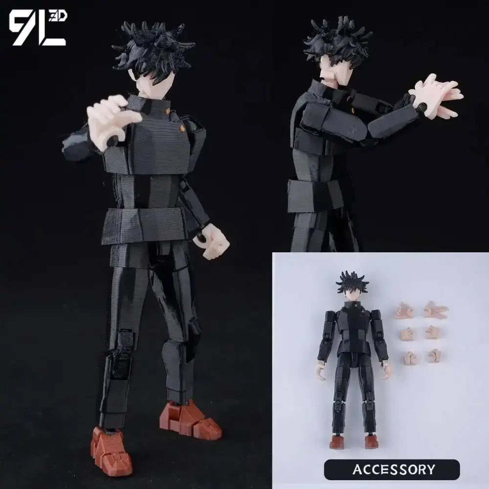 Jujutsu kaisen sukuna action figure with black and brown articulated 3d printed armor and interchangeable hands