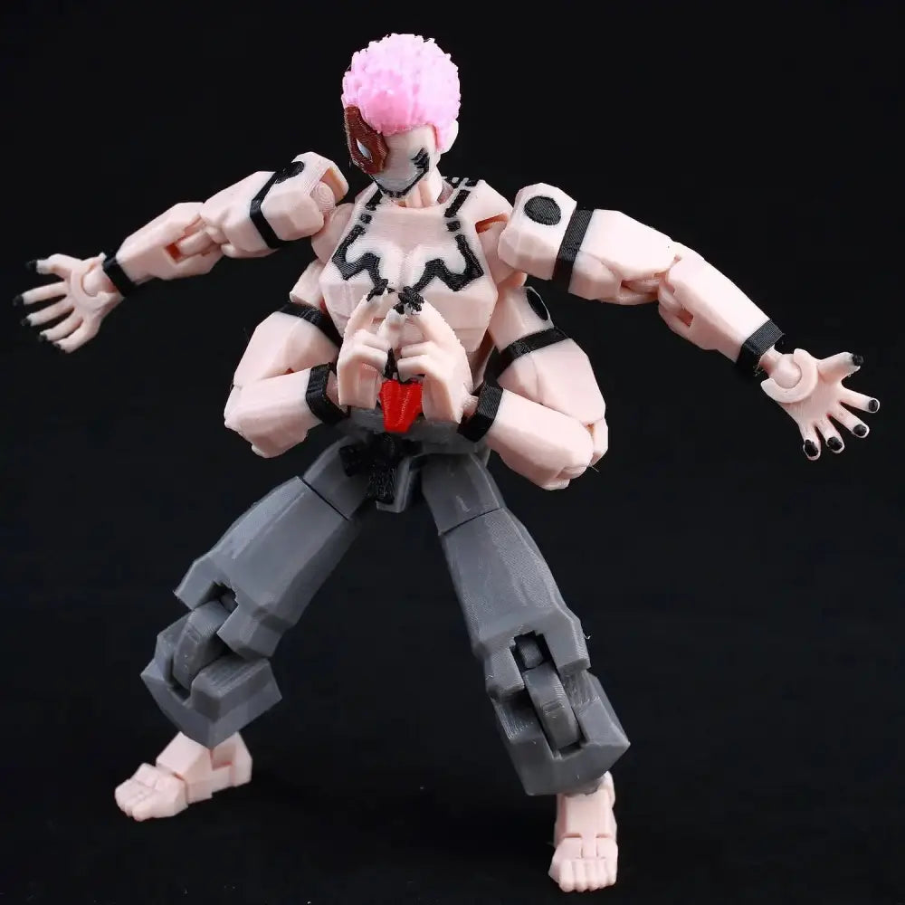 Jujutsu kaisen sukuna action figure with pink hair black stripes gray pants and red accessory 3d printed movable toy