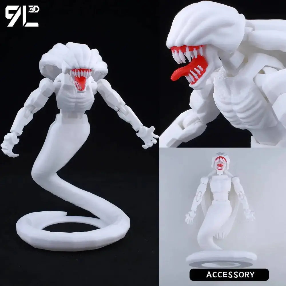White plastic jujutsu kaisen sukuna action figure with articulated limbs and serpentine tail 3d printed movable model