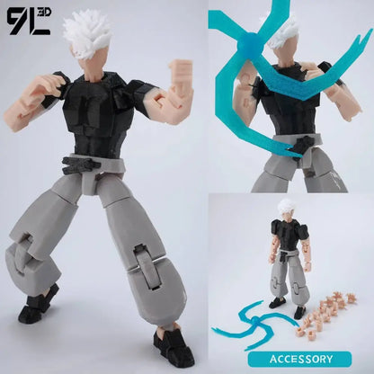 Jujutsu kaisen sukuna action figure 3d printed movable with white spiky hair black vest and interchangeable hands