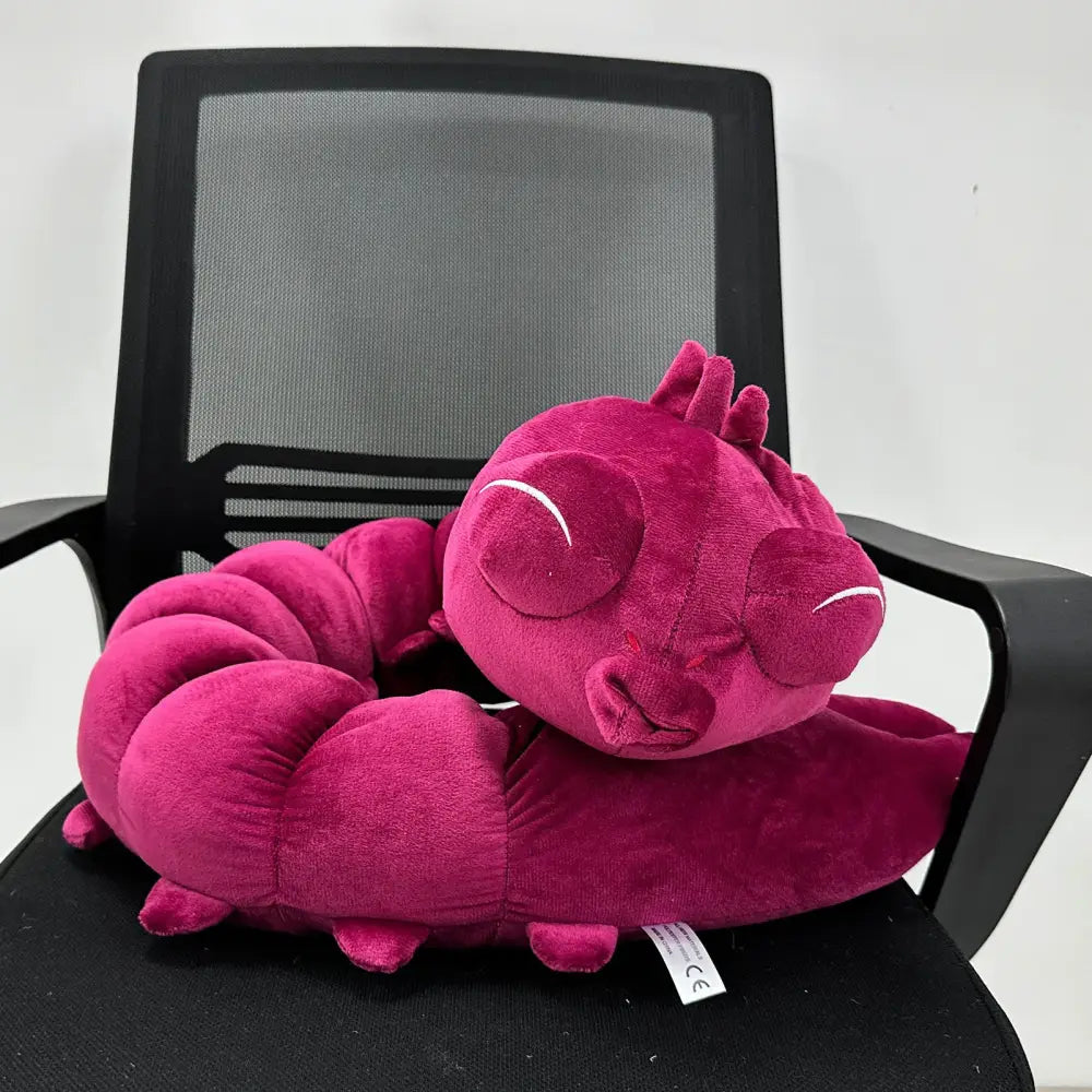 Jujutsu kaisen toji fushiguro plush doll neck pillow in purple red velour with closed eyes and magenta caterpillar design
