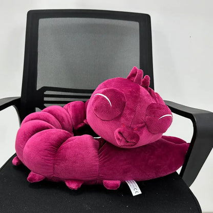 Jujutsu kaisen toji fushiguro plush doll neck pillow in purple red velour with closed eyes and magenta caterpillar design