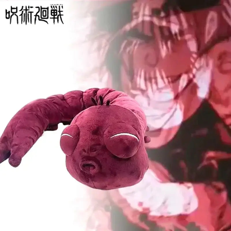 A jujutsu kaisen toji fushiguro plush doll with deep purple red fabric and stitched details measuring 130cm