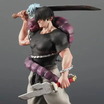 Jujutsu kaisen toji fushiguro pvc statue 21cm black-haired muscular anime figure with swords in black shirt and beige pants