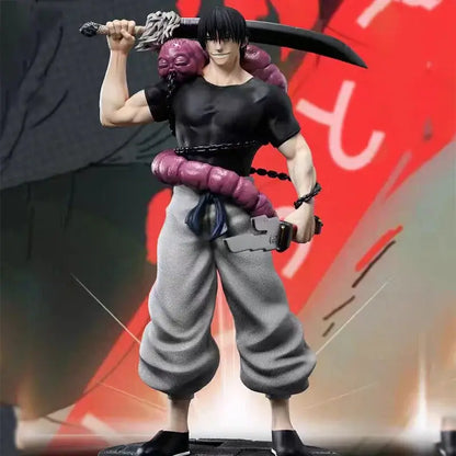 Jujutsu kaisen toji fushiguro pvc statue 21cm black-haired anime warrior with sword and purple chains
