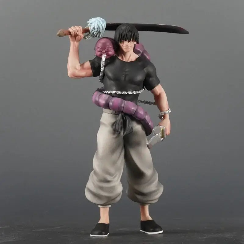 Jujutsu kaisen toji fushiguro 21cm pvc statue with black hair purple segmented belt and sword overhead pose