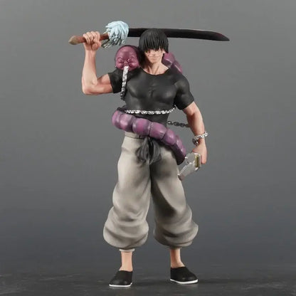 Jujutsu kaisen toji fushiguro 21cm pvc statue with black hair purple segmented belt and sword overhead pose