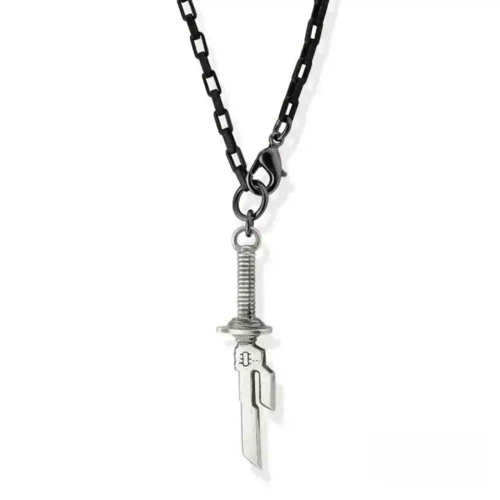 Silver sword-shaped pendant necklace with black chain and clasp jujutsu kaisen toji fushiguro choker necklace