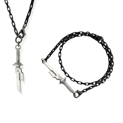 Silver sword-shaped pendant necklace with black chain inspired by jujutsu kaisen toji fushiguro choker accessory