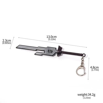 Black and silver metallic jujutsu kaisen toji inverted spear keychain shaped like a detailed sword with chain loop