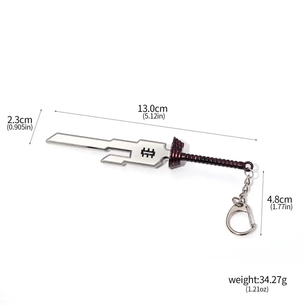 Silver metallic jujutsu kaisen toji inverted spear keychain shaped like a sword with detailed hilt and chain attachment