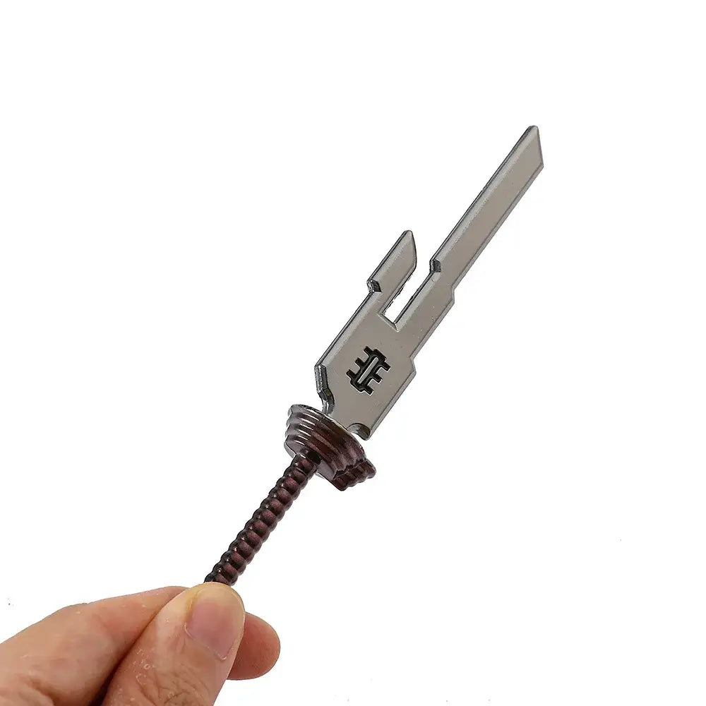 Silver metallic jujutsu kaisen toji inverted spear keychain with dark brown textured grip anime pendant
