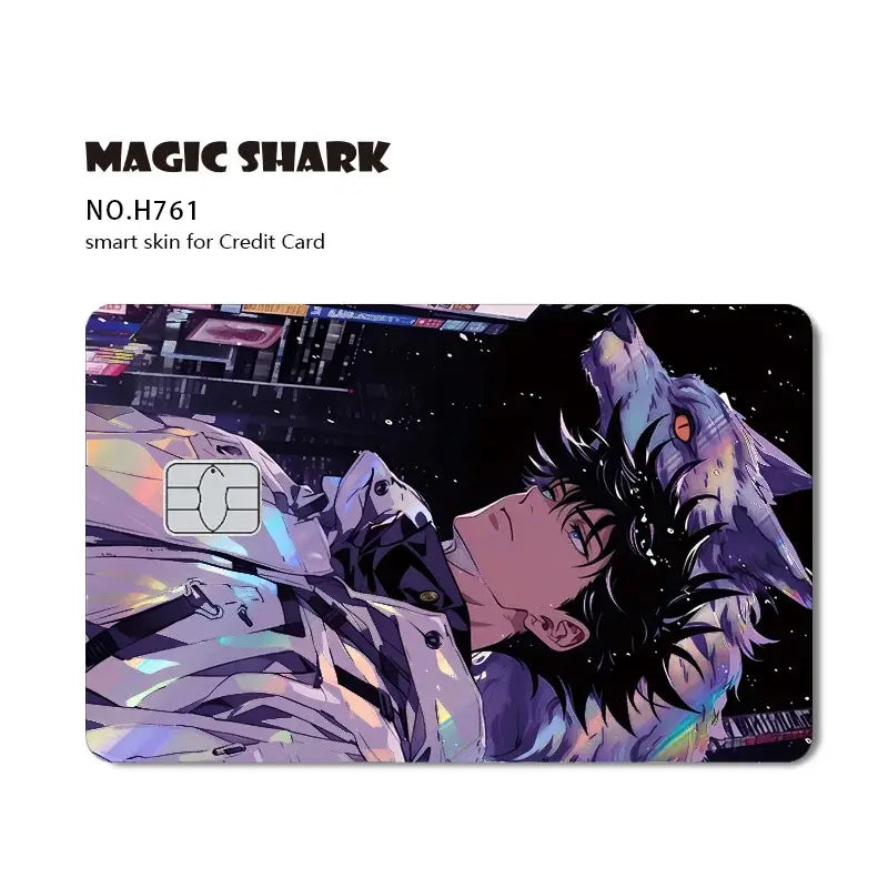 Jujutsu kaisen yuji gojo card skin with laser holographic magic shark no h761 smart skin featuring anime art and wolf