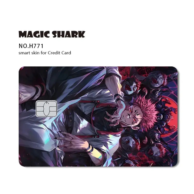 Magic shark no.h771 jujutsu kaisen card skin featuring laser holographic pink-haired characters and red monsters on glossy surface