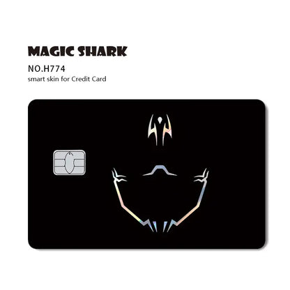 Jujutsu kaisen yuji gojo card skin with black magic shark smart skin featuring laser holographic shark design and iridescent accents