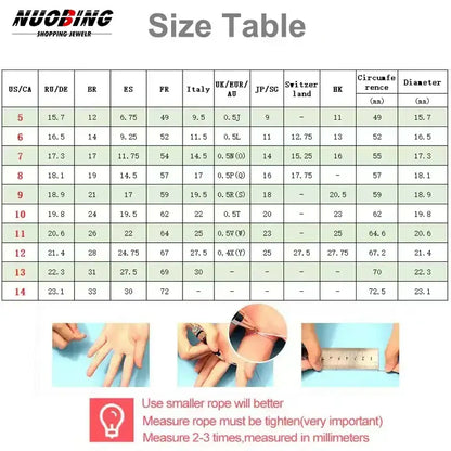 Nuobing size chart for jujutsu kaisen yuta okkotsu couple jewelry ring with international measurements and dimensions