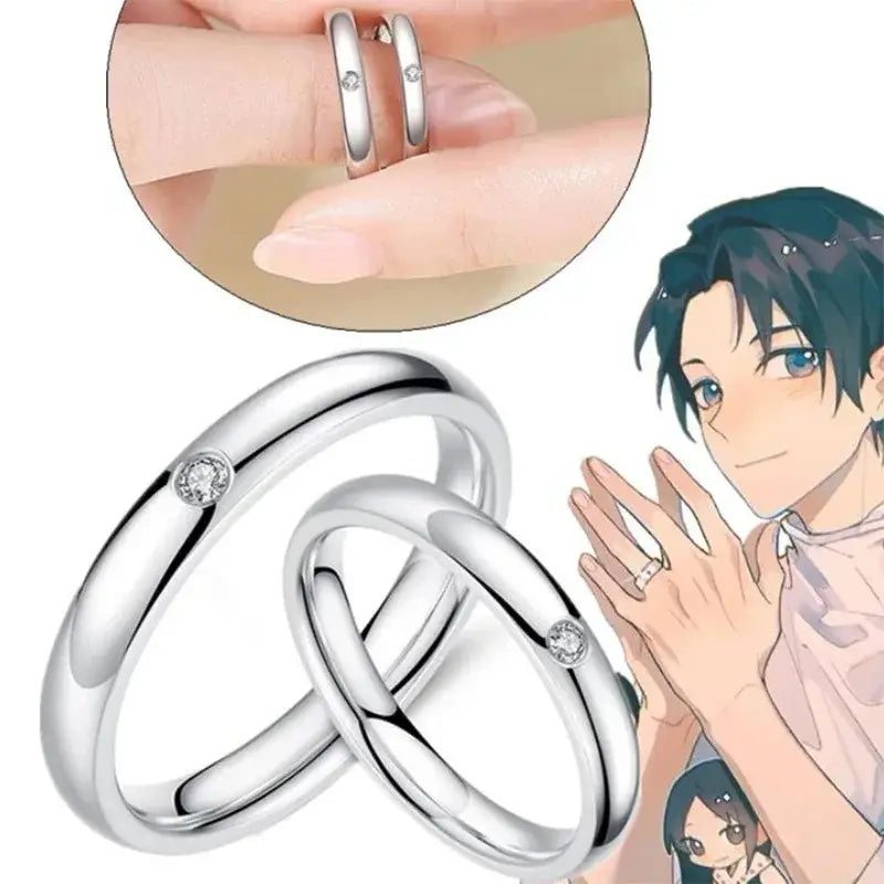Silver ring set with single round diamond on outer edge inspired by jujutsu kaisen yuta okkotsu wedding jewelry