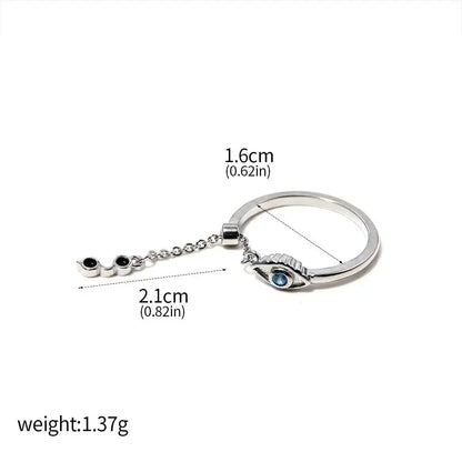 Silver-toned jujutsu kaisen yuta okkotsu couple ring with eye motif blue and black stones on delicate chain