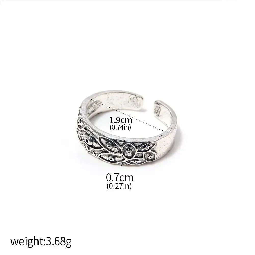 Silver-toned open-toe toe ring with intricate leaf and eye motifs inspired by jujutsu kaisen yuta okkotsu couple ring