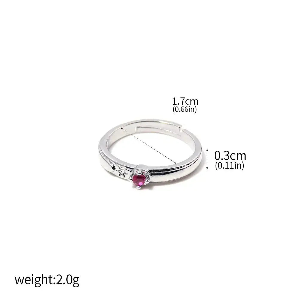 Silver adjustable jujutsu kaisen yuta okkotsu couple ring with a pink gemstone and clear accent stones on the band