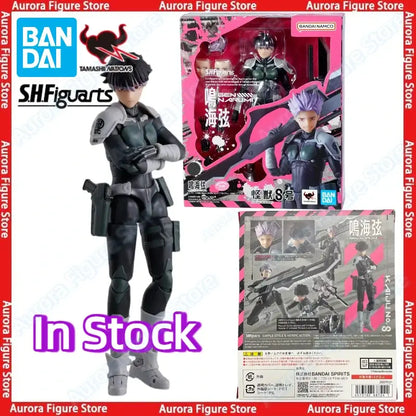 Black and gray pvc gen narumi action figure with purple hair from bandai shfiguarts kaiju no 8 series