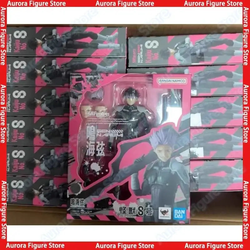 Kaiju no 8 gen narumi action figure with black and silver detailed armor and spiky hair in pink and black pvc packaging