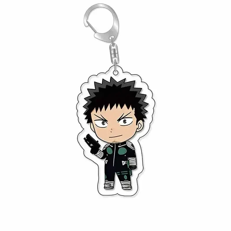 Black and green hibino reno acrylic keychain with silver clip for kaiju no 8 plastic bag tag use