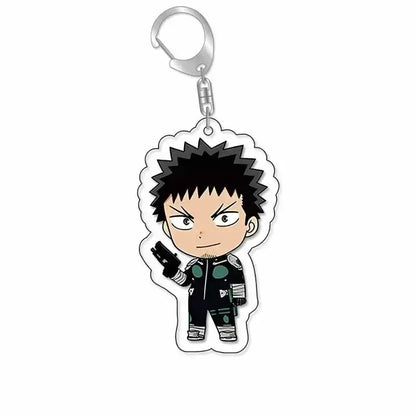 Black and green hibino reno acrylic keychain with silver clip for kaiju no 8 plastic bag tag use