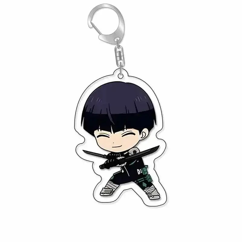 Black-haired hibino reno acrylic keychain with silver metal clip and clear acrylic body for plastic bag tag use
