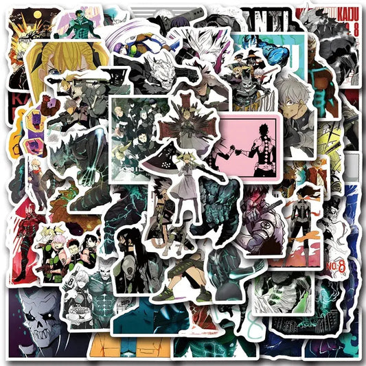 A vibrant vinyl sticker pack featuring colorful kaiju no 8 hoshina kafka stickers and glossy anime designs