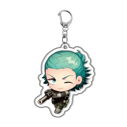 Chibi teal-haired character in tactical gear on kaiju no 8 kafka acrylic pendant keychain bag charm acrylic pendant keychain