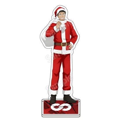 Red and white santa claus kafka hibino acrylic stand figure with black boots on rectangular base with stylized logo