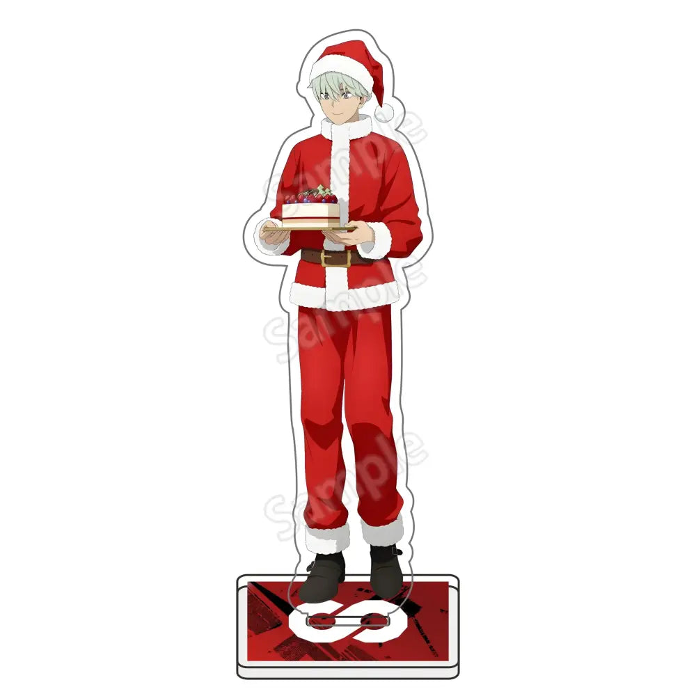 Red and white santa claus figure with silver hair in festive fur-trimmed coat in kafka hibino acrylic stand 15cm figure
