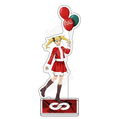 Red and white santa-themed kafka hibino acrylic stand featuring a blonde anime girl holding festive balloons 15cm figure