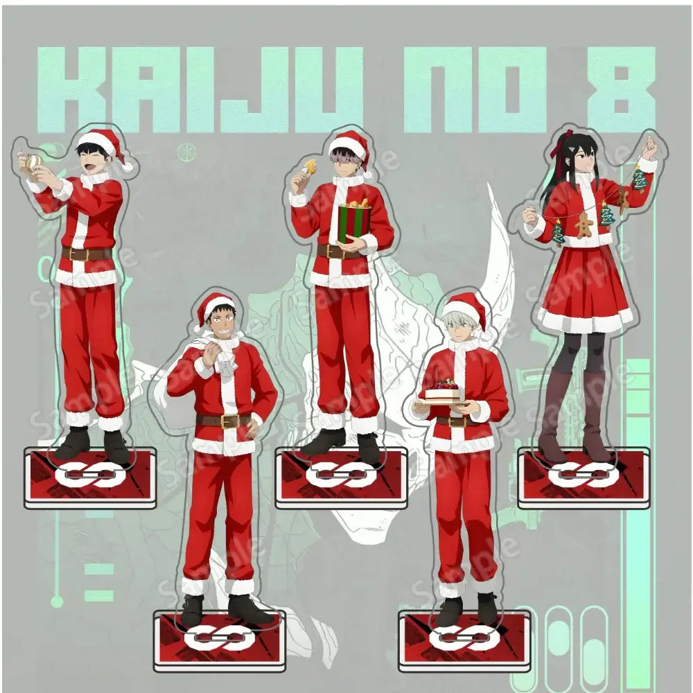 Red and white santa claus-themed kafka hibino acrylic stand from kaiju no 8 featuring 15cm figure cutouts