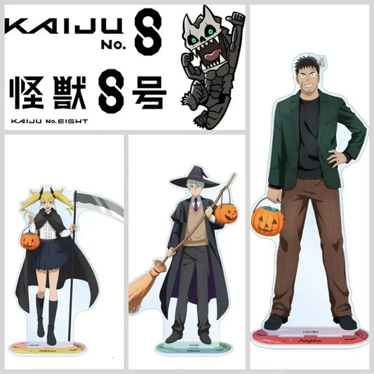 Black and white acrylic stand collectible of kaiju no 8 kafka hibino featuring a stand collectible ornament design