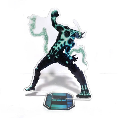 Kaiju no 8 kafka hibino acrylic stand featuring a translucent figure with teal lightning on a black silhouette