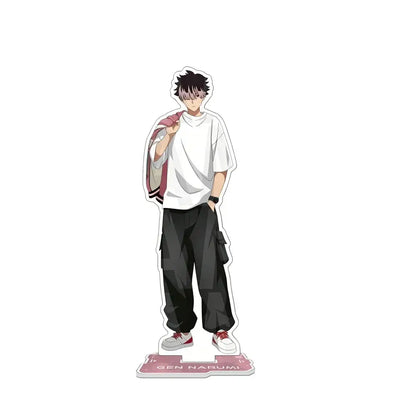 Kaiju no 8 kafka hibino chibi figure acrylic stand keychain featuring gen narumi in white t-shirt and pink jacket