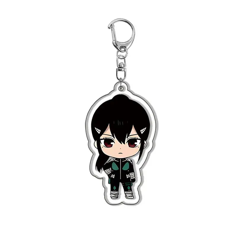 Black-haired kafka hibino keychain with green and black outfit clear acrylic body anime alloy charm accessory