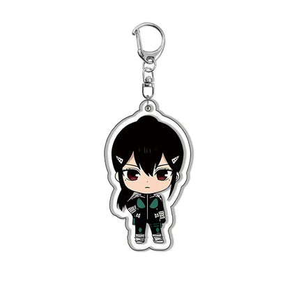 Black-haired kafka hibino keychain with green and black outfit clear acrylic body anime alloy charm accessory