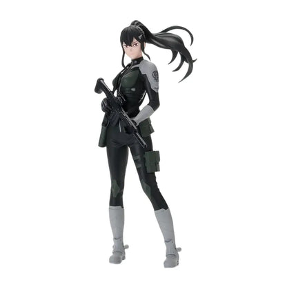 Black and gray anime-style kafka hibino noodle stopper figure in tactical gear holding a rifle 21cm kaiju no 8