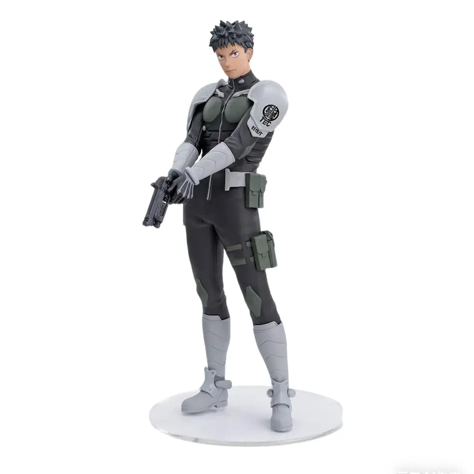 Gray and olive green tactical figure with white accents on a circular base kaiju no 8 kafka hibino noodle stopper