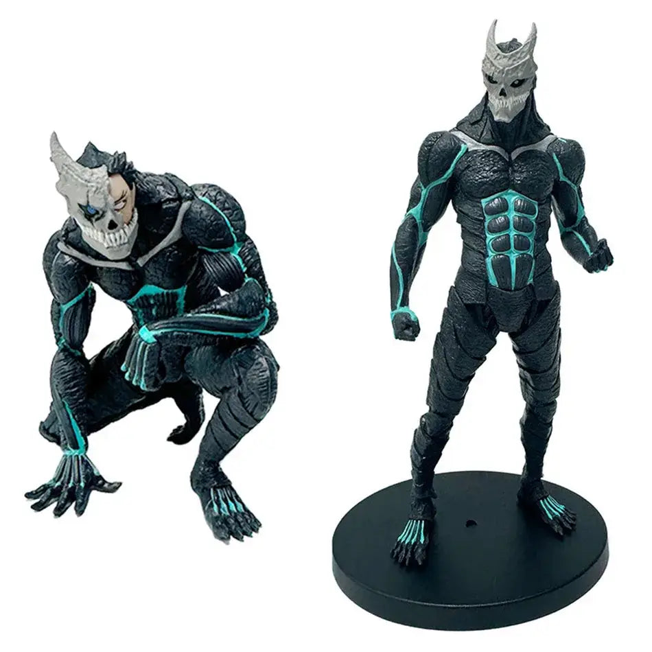 Kaiju no 8 kafka hibino pvc figure in monster form with black and teal skeleton design and horned skull mask
