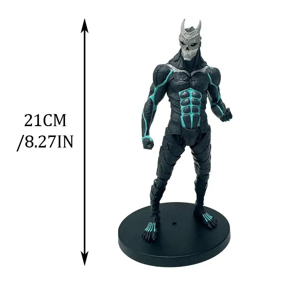 Kaiju no 8 kafka hibino pvc figure in black and teal monster form with skull mask standing on circular base