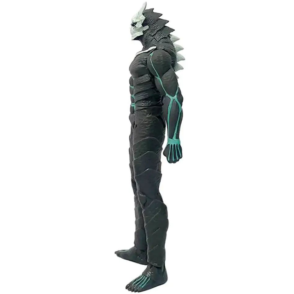 Black and teal kafka hibino pvc figure with spiked dorsal ridge and skull face from kaiju no 8 26cm model