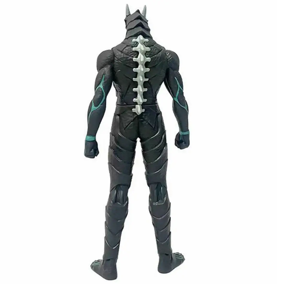 Black and teal armored kafka hibino pvc figure with spiked spine design back view 26cm model kaiju no 8