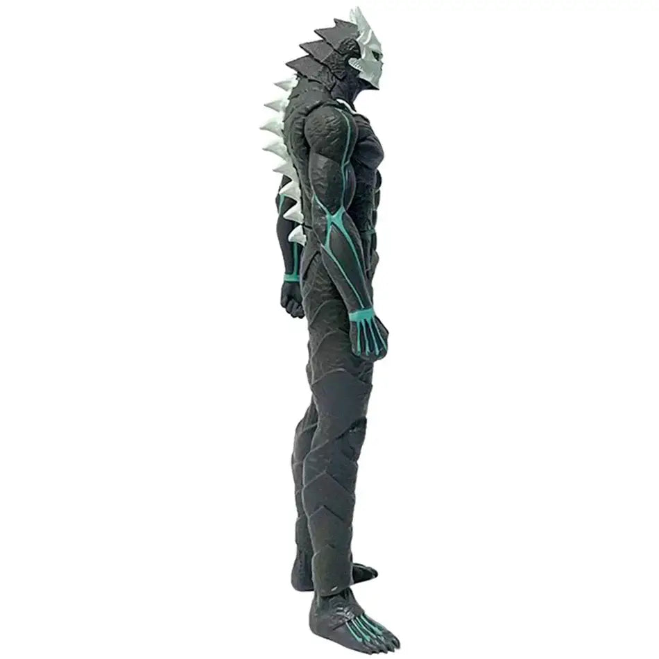 Black and teal kafka hibino pvc figure with white spiked dorsal fin and detailed sculpted musculature 26cm model