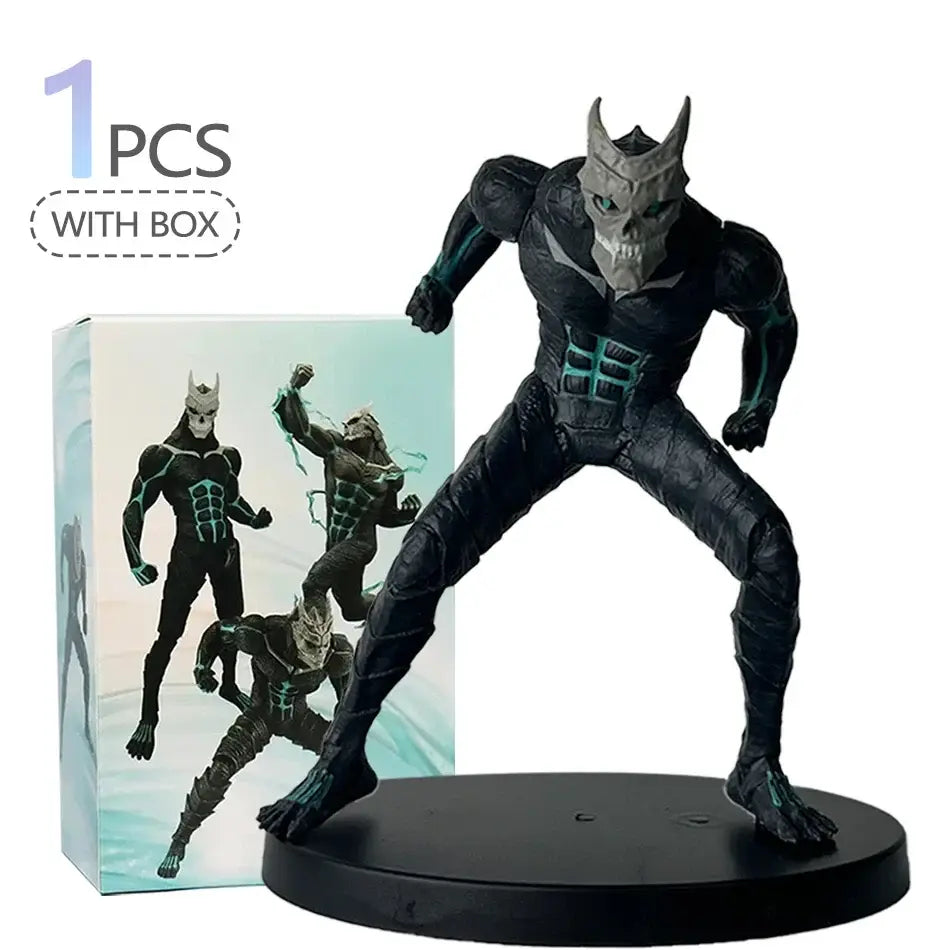 Black and teal armored kafka hibino pvc statue in monster form standing on a circular base measuring 21cm