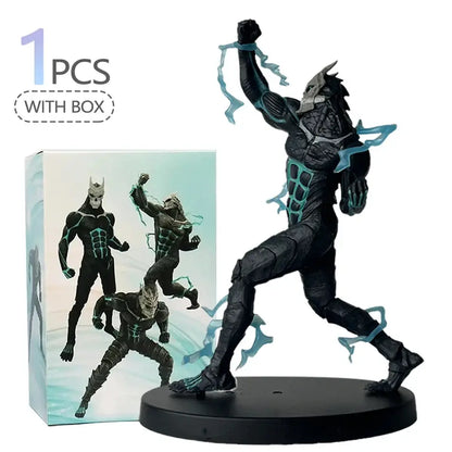 Kaiju no. 8 kafka hibino pvc statue in monster form with black and teal lightning armor on circular black base